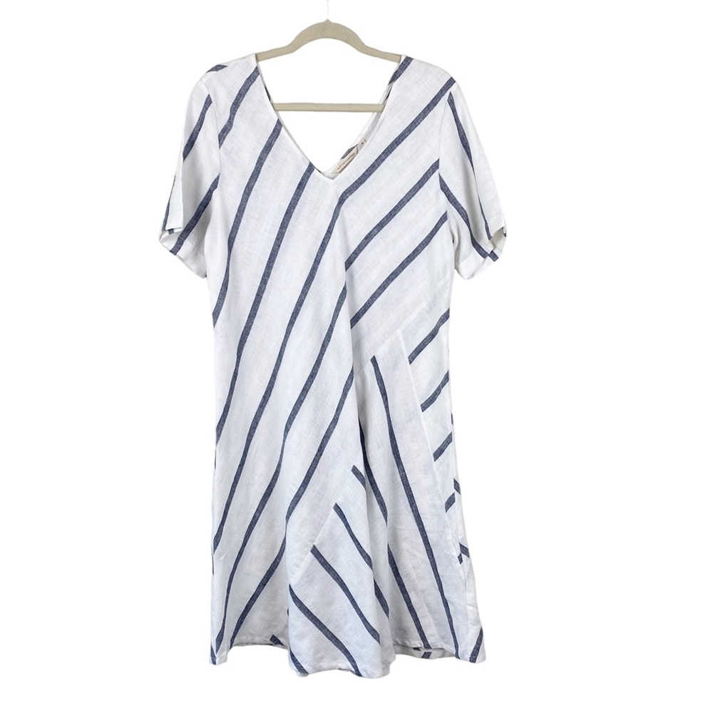 Soft Surroundings White and Navy Striped Midi Dress